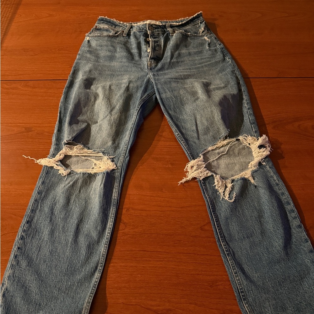 Abercrombie & Fitch Ripped Blue Straight Leg Jeans